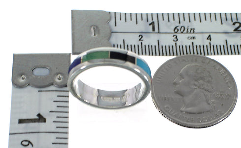 Southwest Genuine Sterling Silver Multicolor Inlay Jewelry Ring Size 5-1/4 VX58681